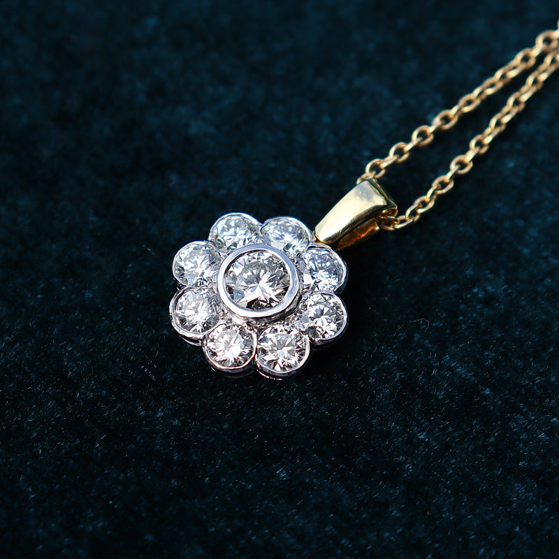 18ct Yellow and White Gold Diamond Daisy Necklace