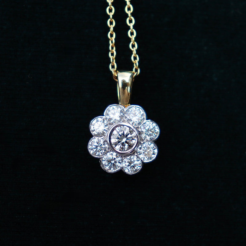 18ct Yellow and White Gold Diamond Daisy Necklace