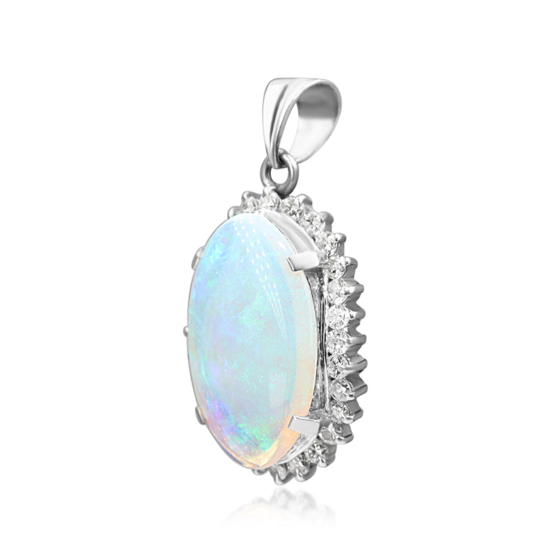 Platinum Opal and Diamond Halo Pendant