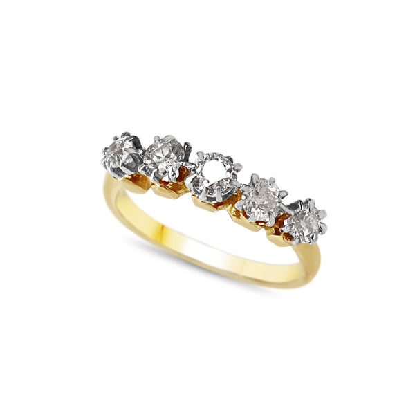 18ct Yellow Gold and Platinum Antique 5 Stone Old Cut Diamond Ring