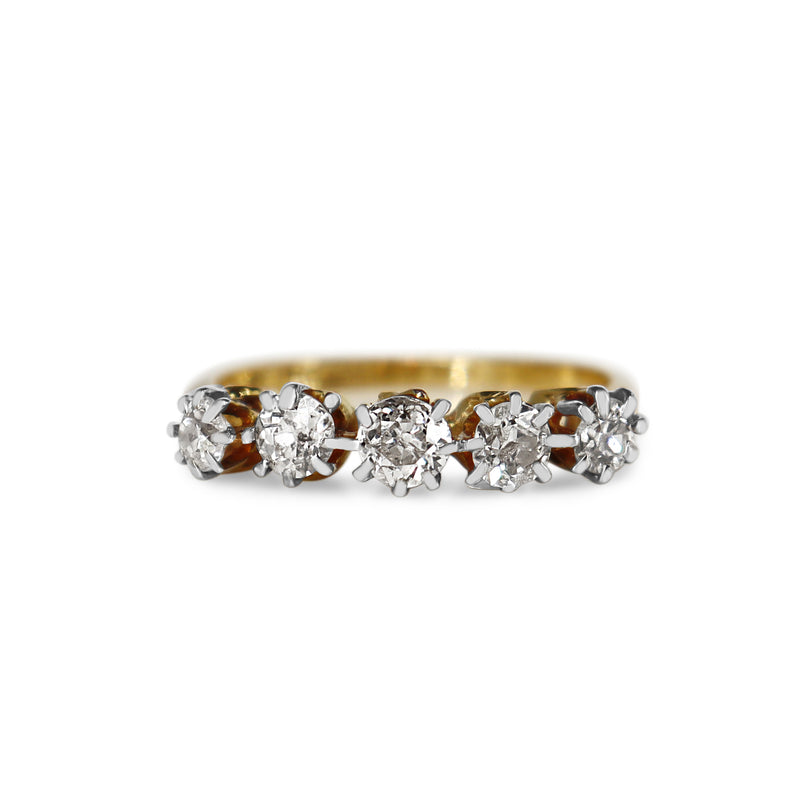 18ct Yellow Gold and Platinum Antique 5 Stone Old Cut Diamond Ring