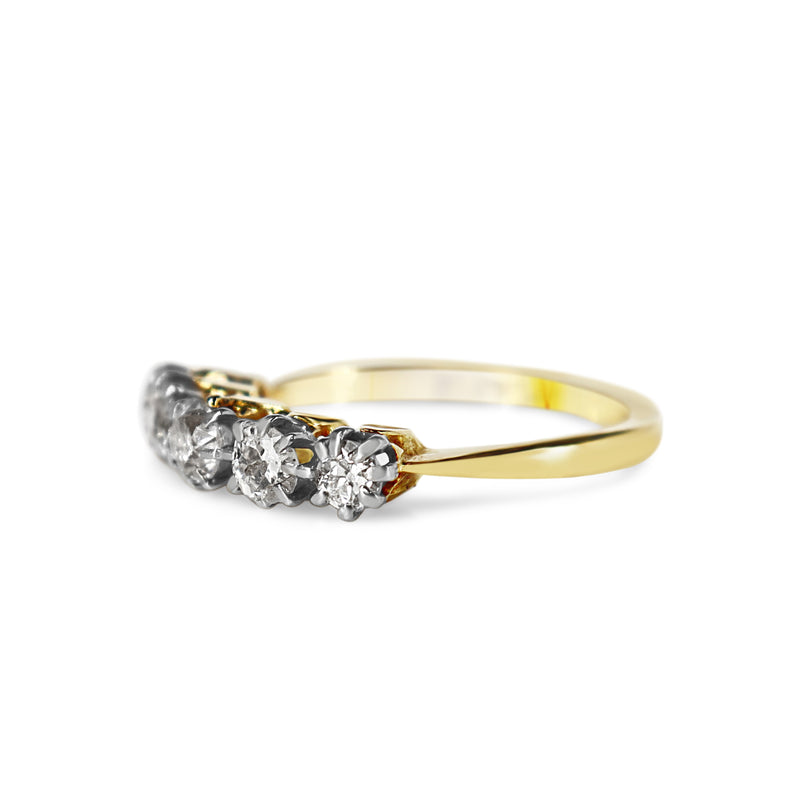 18ct Yellow Gold and Platinum Antique 5 Stone Old Cut Diamond Ring