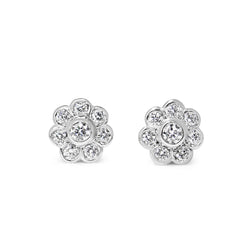 18ct White Gold Diamond Daisy Stud Earrings