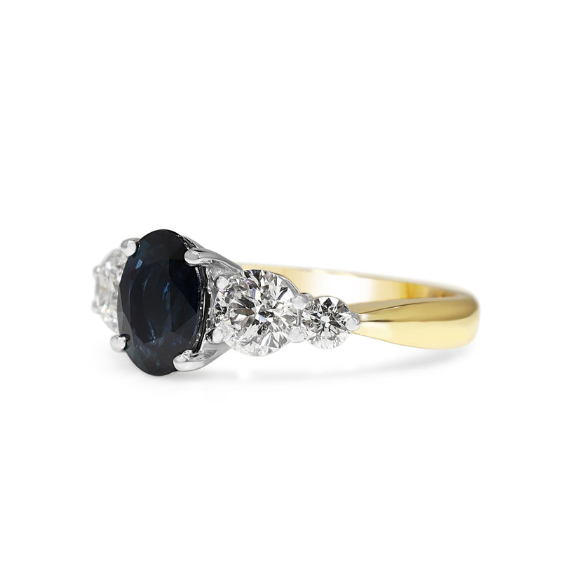 18ct Yellow and White Gold Sapphire and Diamond 5 Stone Ring