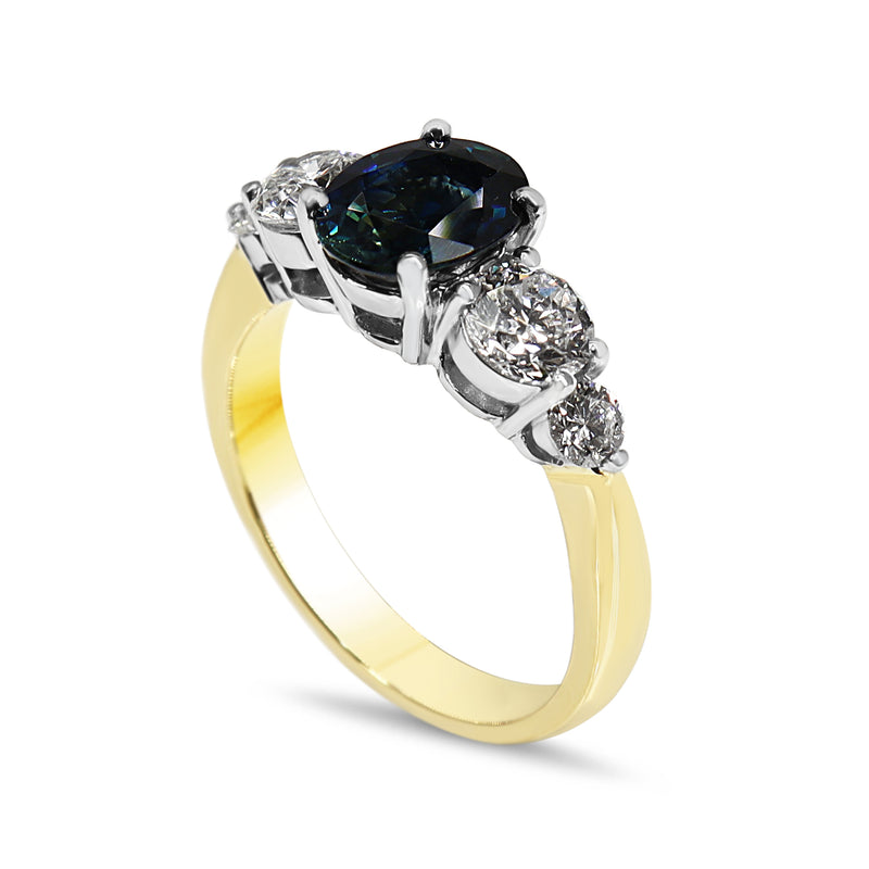 18ct Yellow and White Gold Sapphire and Diamond 5 Stone Ring