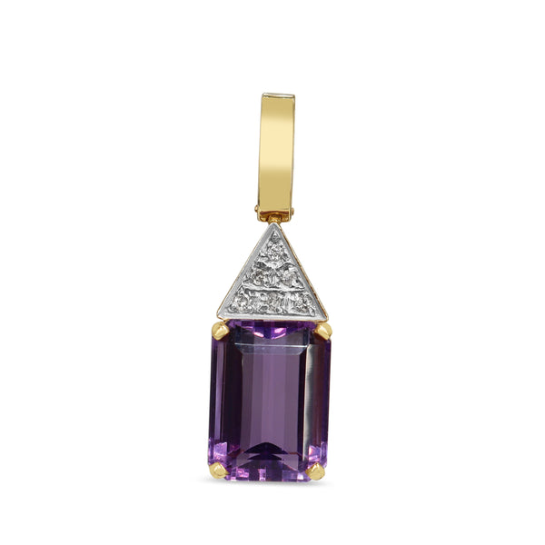 14ct Yellow and White Gold Emerald Cut Amethyst and Diamond Enhancer Pendant