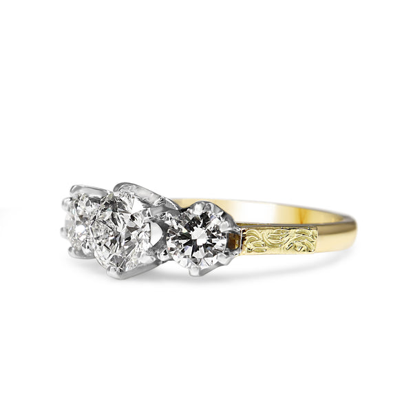 18ct Yellow and White Gold Antique Style 3 Stone Diamond Ring