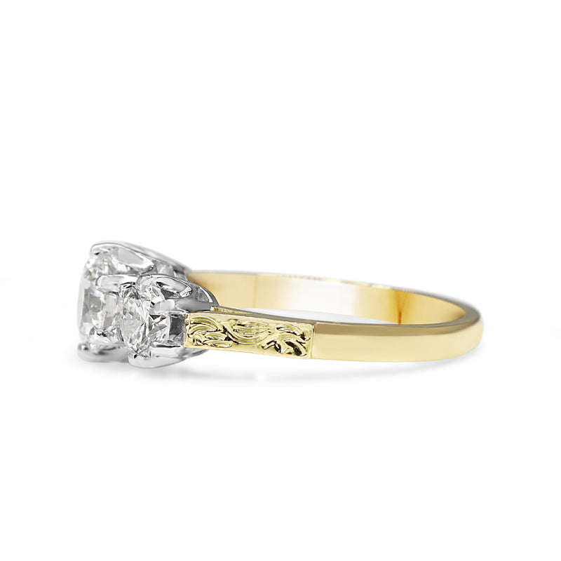 18ct Yellow and White Gold Antique Style 3 Stone Diamond Ring