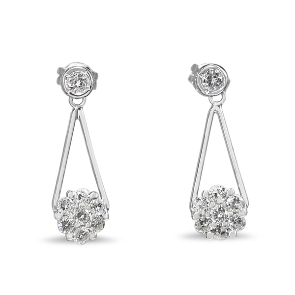 Platinum Drop Diamond Cluster Earrings