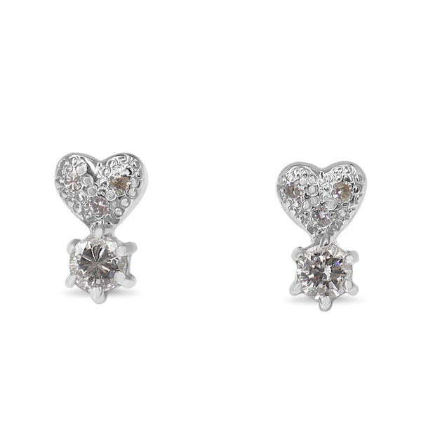 Platinum Heart Drop Diamond Stud Earrings