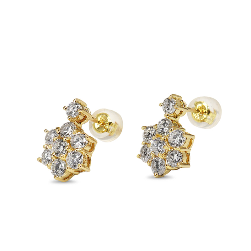 18ct Yellow Gold Drop Diamond Cluster Earrings