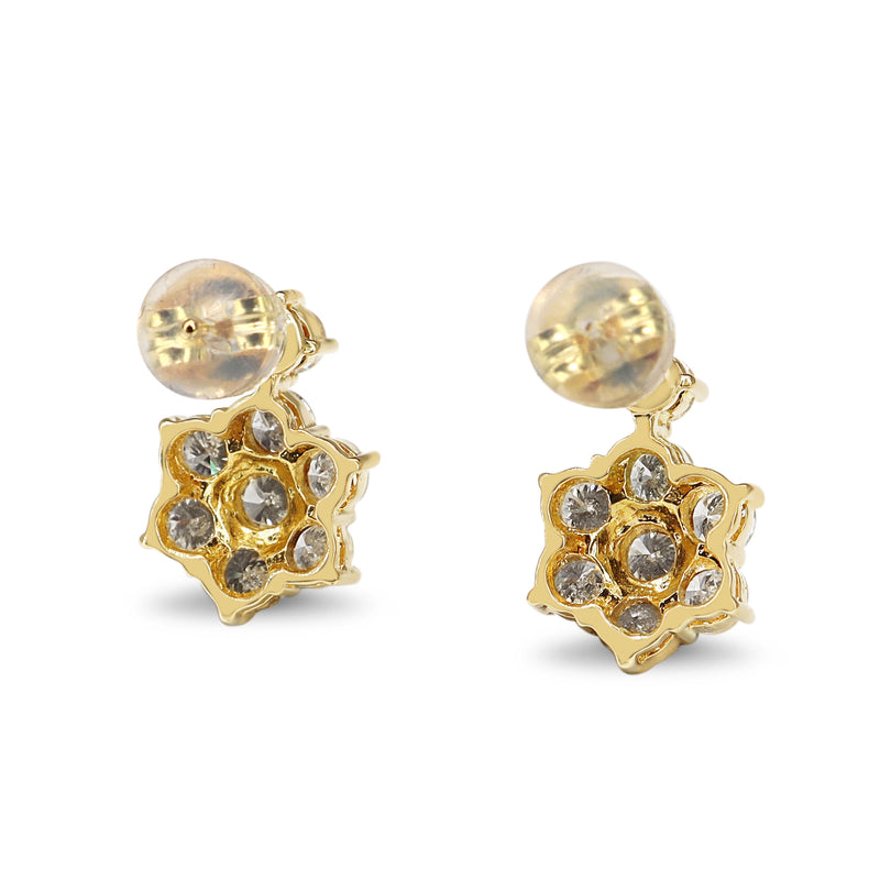 18ct Yellow Gold Drop Diamond Cluster Earrings