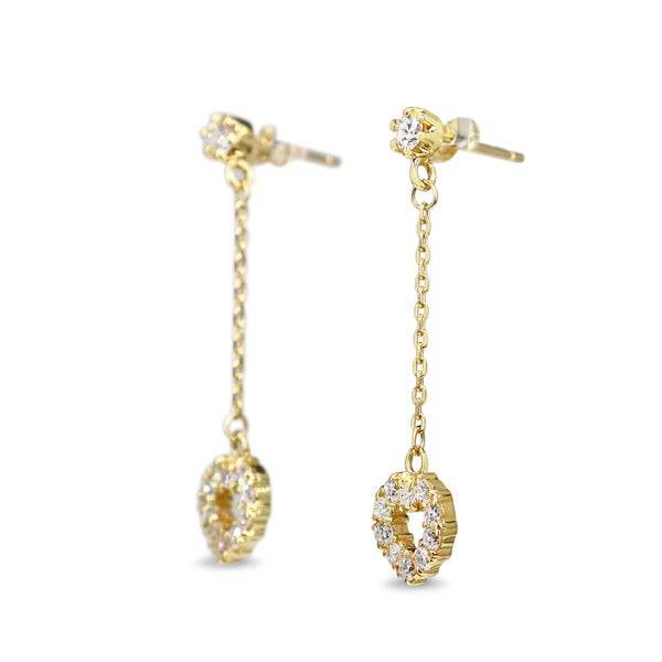 18ct Yellow Gold Diamond Drop Heart Earrings