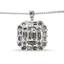 Platinum Baguette and Brilliant Cut Diamond Cluster Necklace