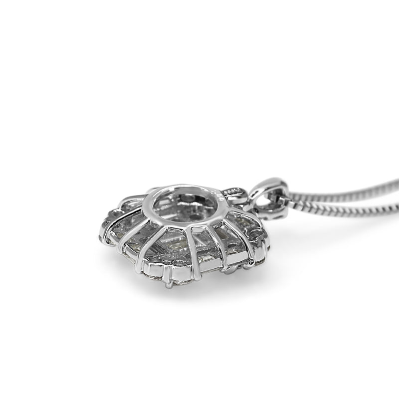 Platinum Baguette and Brilliant Cut Diamond Cluster Necklace