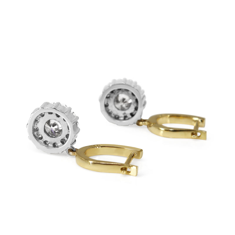 18ct Yellow and White Gold Champagne Diamond Halo Drop Earrings