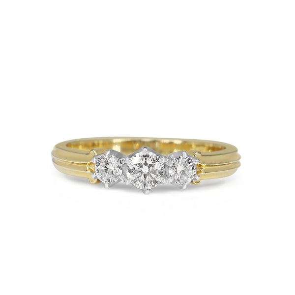 18ct Yellow and White Gold 3 Stone Vintage Style Diamond Ring