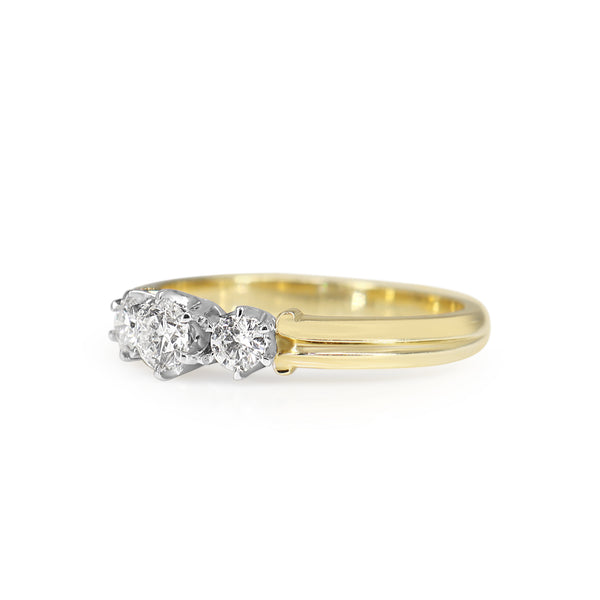 18ct Yellow and White Gold 3 Stone Vintage Style Diamond Ring