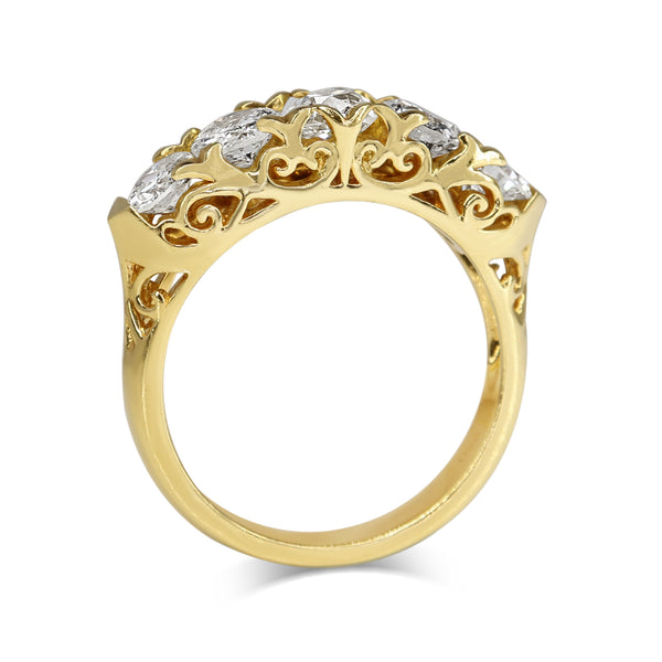 18ct Yellow Gold 5 Stone Victorian Style Old Cut Diamond Ring