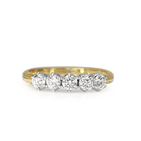 18ct Yellow and White Gold Vintage Style 5 Stone Diamond Ring