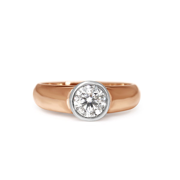 9ct Rose and White Gold Bezel Diamond Solitaire Ring
