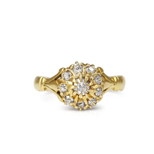 18ct Yellow Gold Antique Old Cut Diamond Cluster Ring