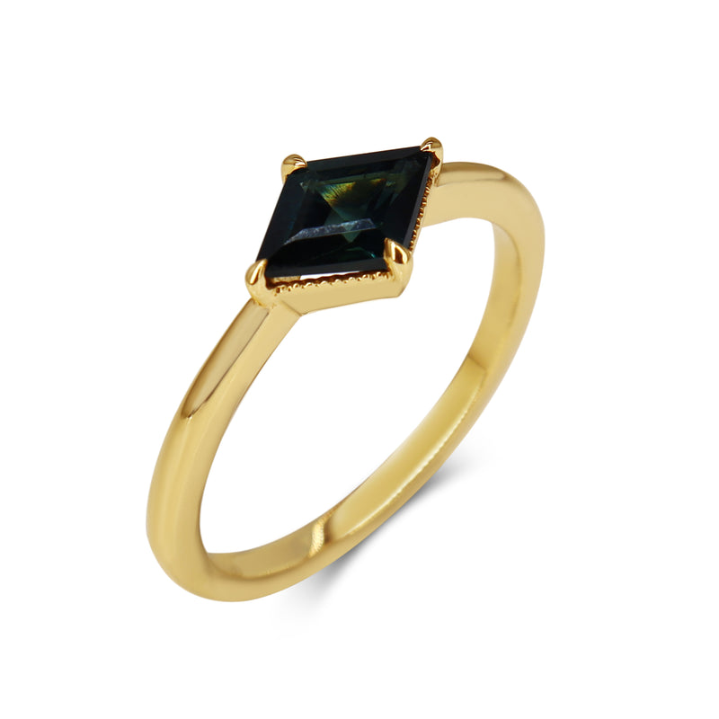 18ct Yellow Gold Lozenge Shape Sapphire Solitaire Ring