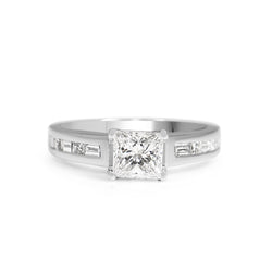 18ct White Gold Princess and Baguette Diamond Solitaire Ring