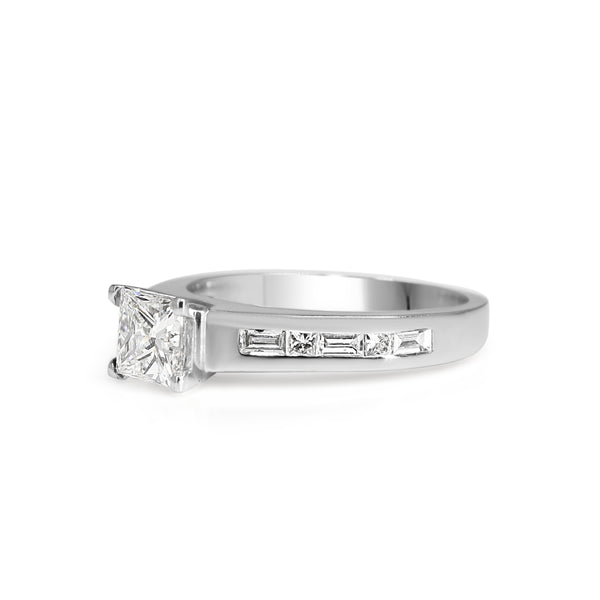 18ct White Gold Princess and Baguette Diamond Solitaire Ring