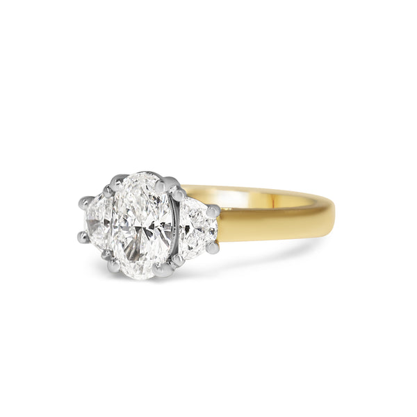 18ct Yellow and White Gold Oval and Half Moon 3 Stone Diamond Ring