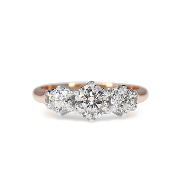 18ct Rose and White Gold Antique Style 3 Stone Diamond Ring