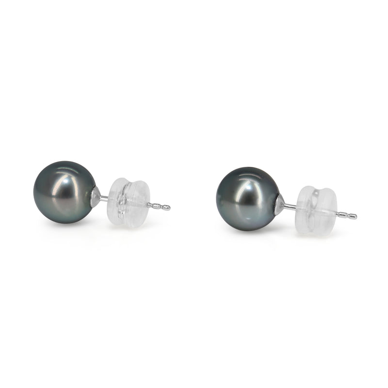 18ct White Gold 8.5mm Black Tahitian Pearl Stud Earrings