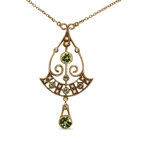 9ct Yellow Gold Antique Peridot and Pearl Necklace