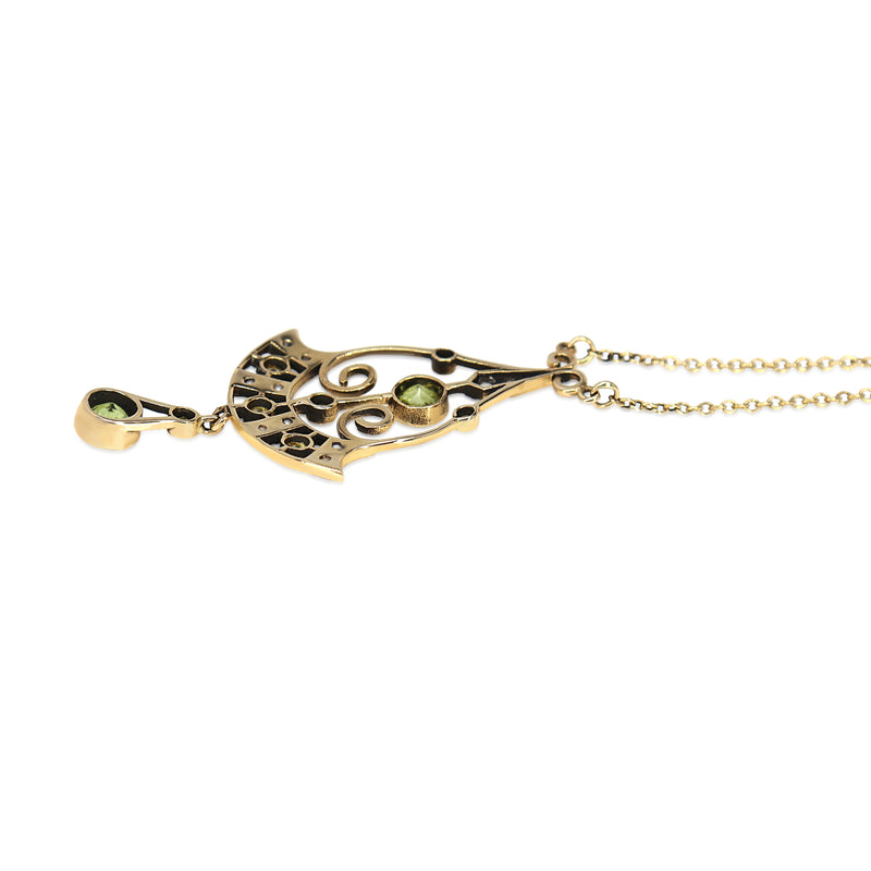 9ct Yellow Gold Antique Peridot and Pearl Necklace