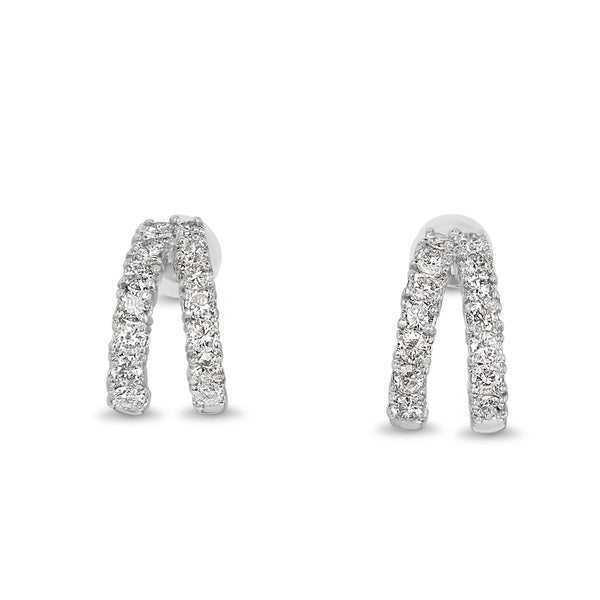 18ct White Gold Diamond 'V' Shaped Half Hoop Earrings