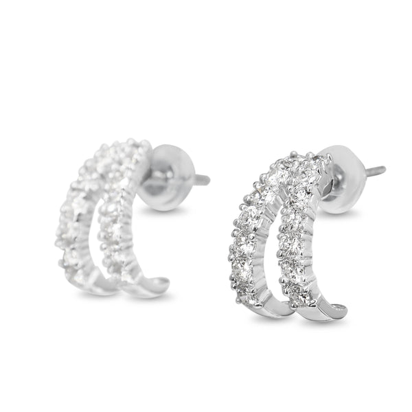 18ct White Gold Diamond 'V' Shaped Half Hoop Earrings