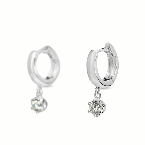 18ct White Gold Hoop Earrings with Diamond Drop