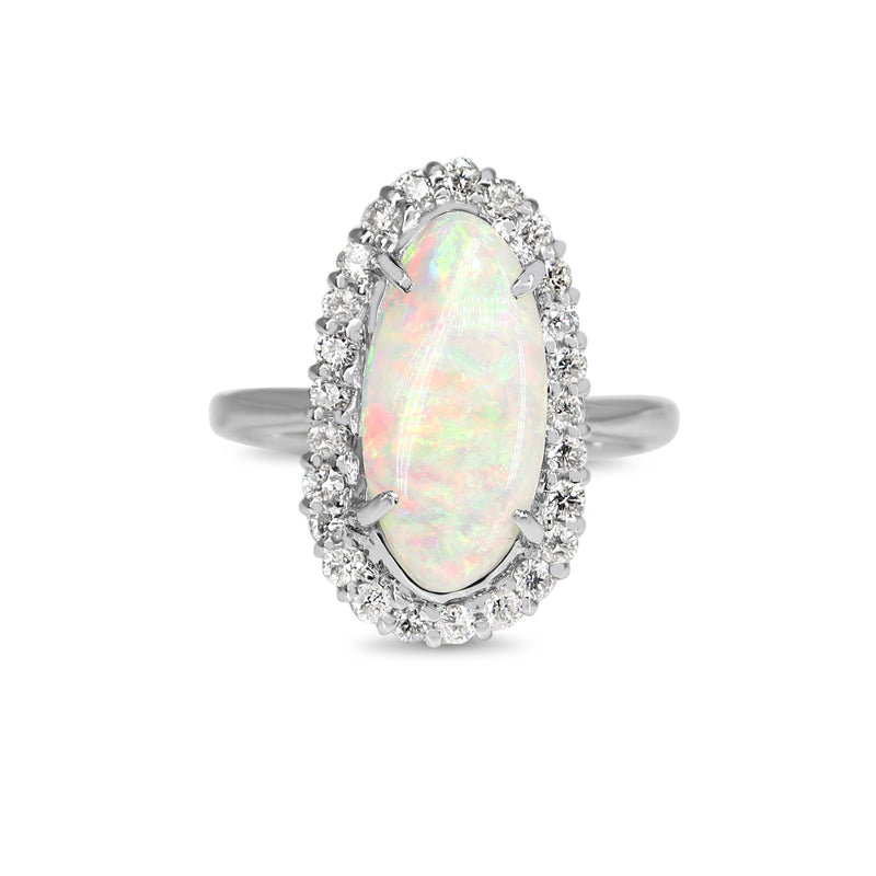 Platinum Opal and Diamond Halo Ring