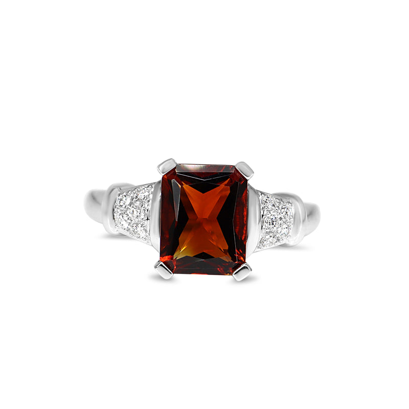 14ct White Gold Spessartine Garnet and Diamond Ring