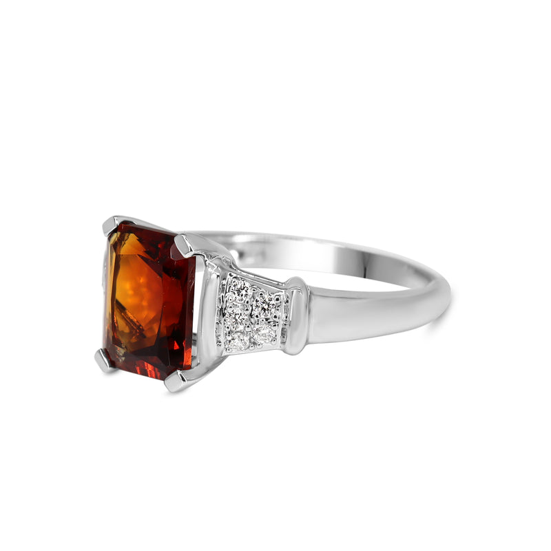 14ct White Gold Spessartine Garnet and Diamond Ring