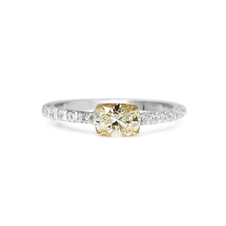 Platinum and 18ct Yellow Gold East West Yellow Oval Diamond Solitaire Ring