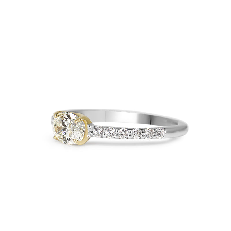 Platinum and 18ct Yellow Gold East West Yellow Oval Diamond Solitaire Ring