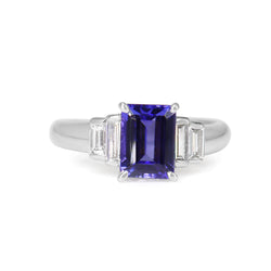 Platinum Tanzanite and Baguette Diamond Ring