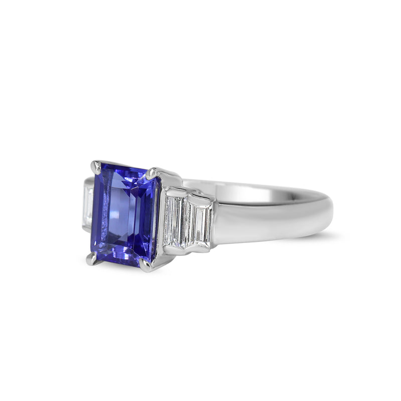 Platinum Tanzanite and Baguette Diamond Ring