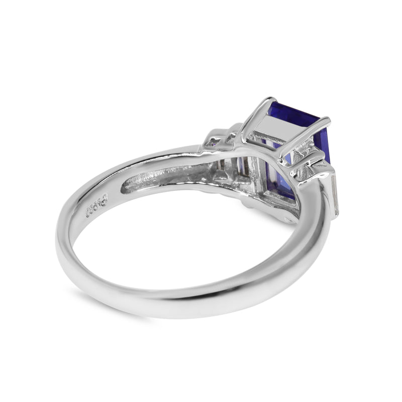 Platinum Tanzanite and Baguette Diamond Ring