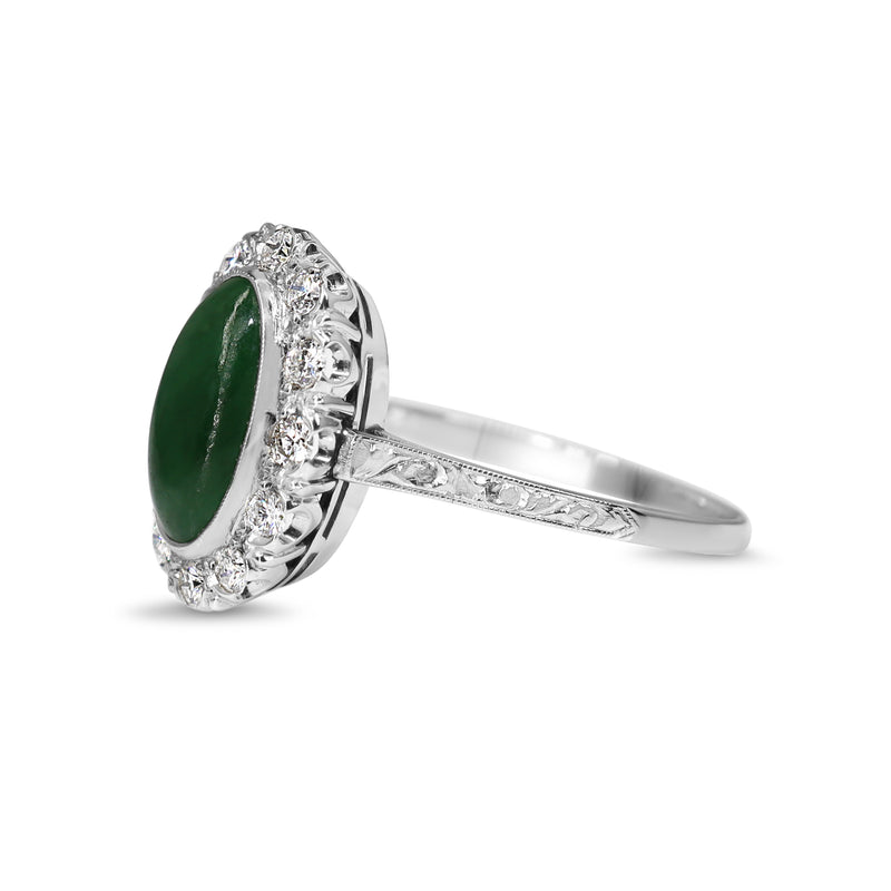 Platinum Jade and Diamond Halo Ring