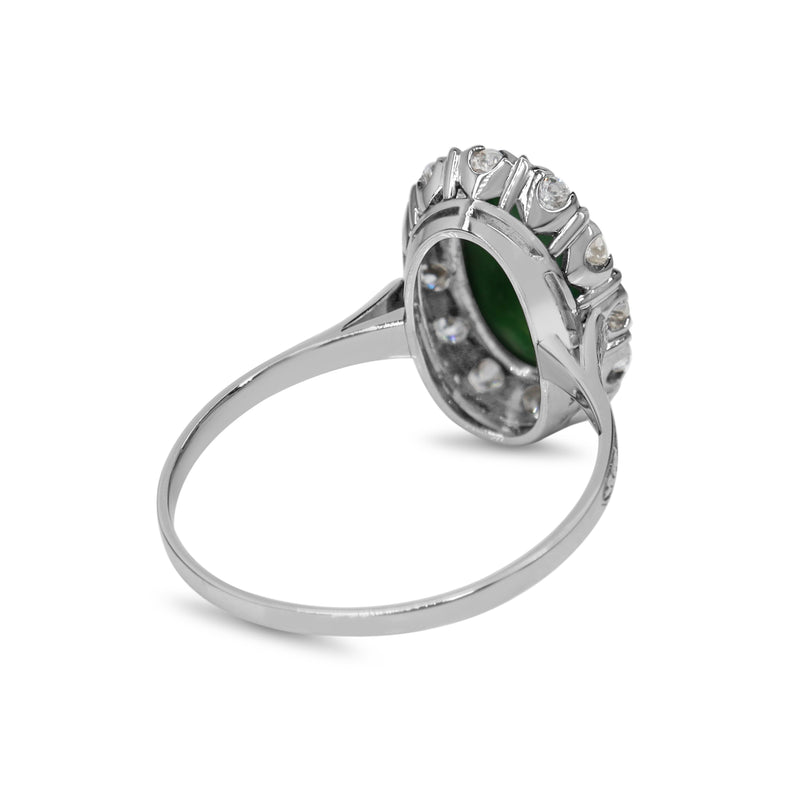 Platinum Jade and Diamond Halo Ring