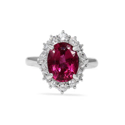 Platinum Pink Tourmaline and Diamond Cluster Halo Ring