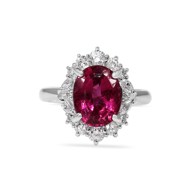 Platinum Pink Tourmaline and Diamond Cluster Halo Ring