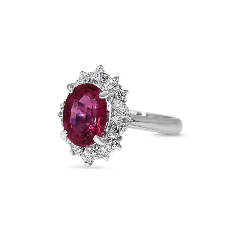 Platinum Pink Tourmaline and Diamond Cluster Halo Ring